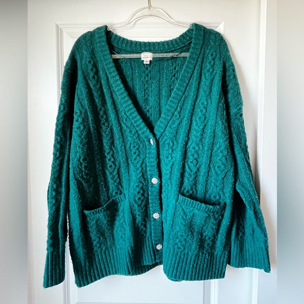 a new day Teal Cable-Knit V-Neck Cardigan with Pockets